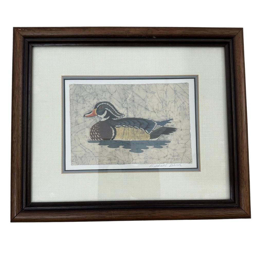 Marnie Dahl Signed Wood Duck Batik Art Framed 1980 Vintage Wildlife Waterfowl